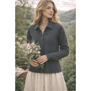 Abercrombie & Fitch Merino Wool Blend Collared Button Sweater L Gray Cottage EUC